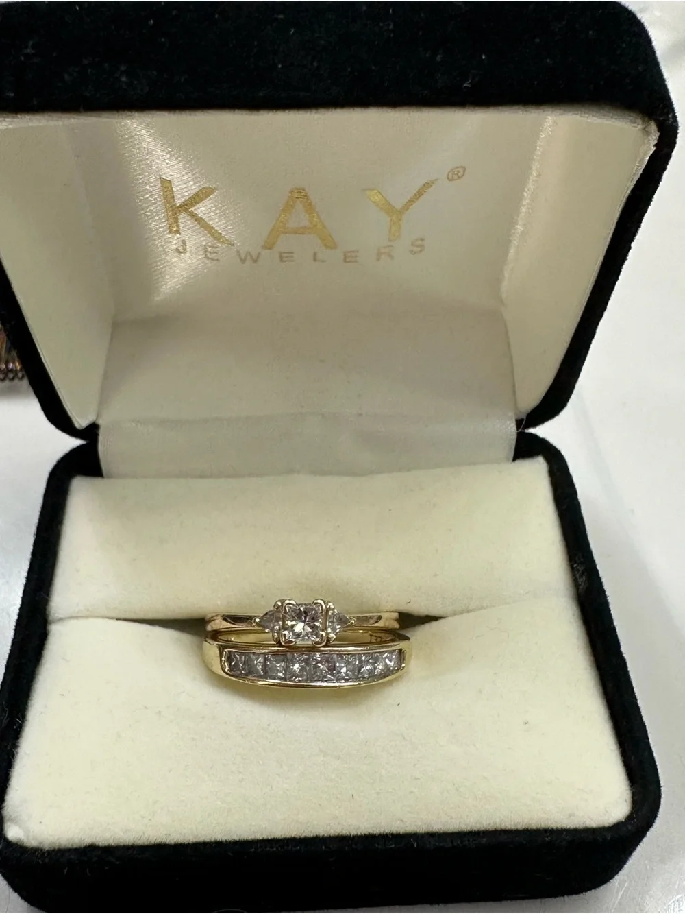 Vintage Princess Cut Diamond Bridal Ring Set 14K